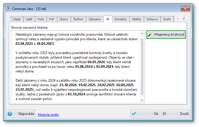 Karta klienta - záložka "AI"