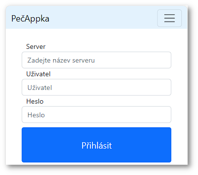 Úvodní okno mobilní aplikace PečAppka.