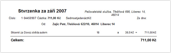 Stvrzenka pouze za stravné